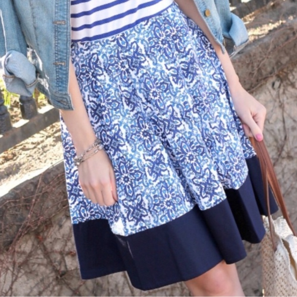 NWT Milly Blue Chinoiserie A Line Skirt M